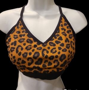 Sports Bra Cheetah Animal Print Large by Athletic Works Vneck Mesh Back NWOT